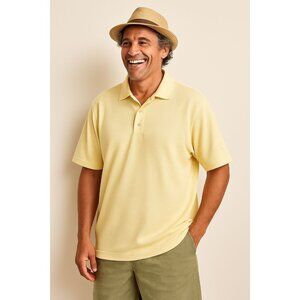 CUBAVERA Polo Shirt Mens XXL‎ Textured Knit Ribbed Yellow Y2K Island Dadcore